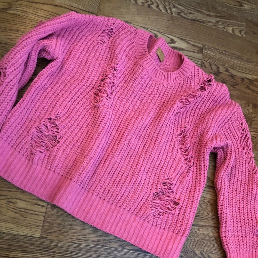 pink distressed sweater